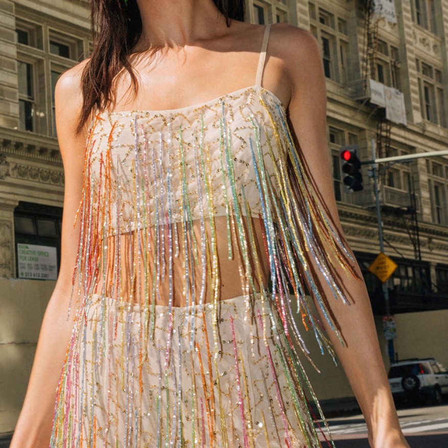 Sequin Tassel Beaded Crop Top - Worn Once!